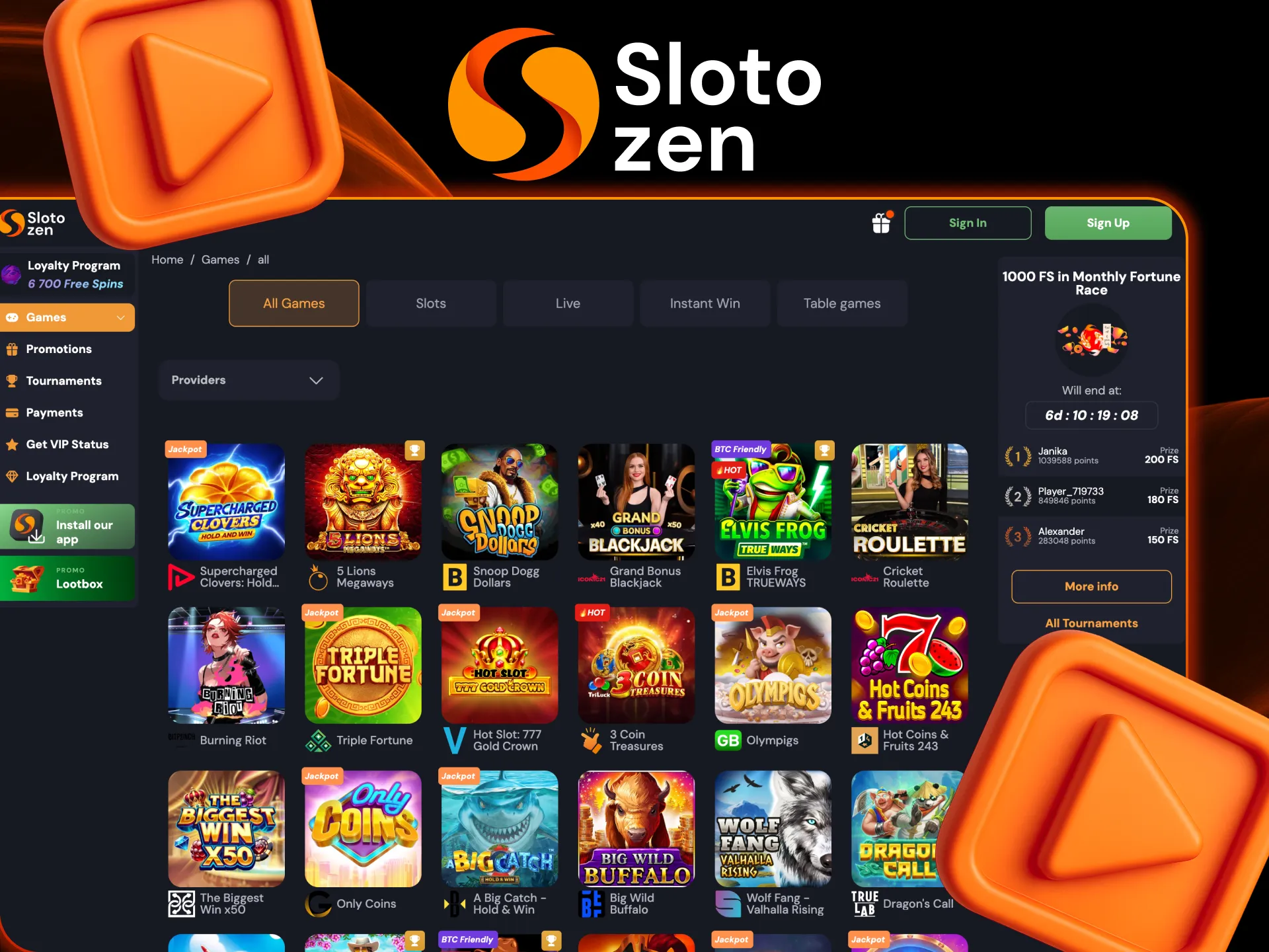 Explore games and win real money at Slotozen Casino.