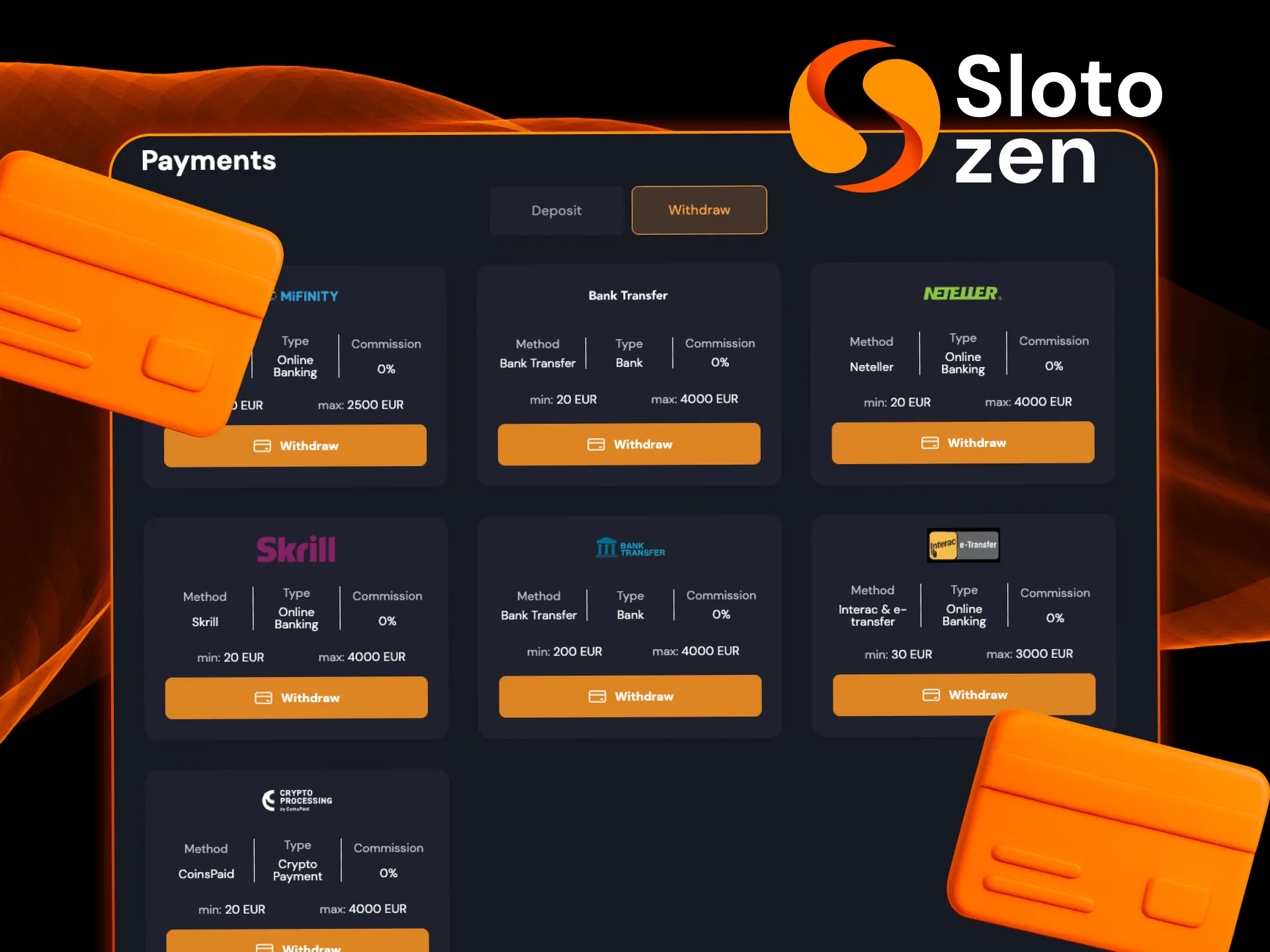 Choose limits and currencies at Slotozen Casino.