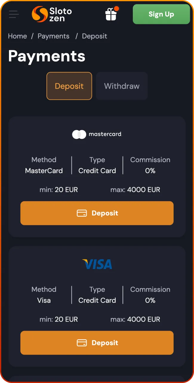 Click deposit and play for real at Slotozen Casino.