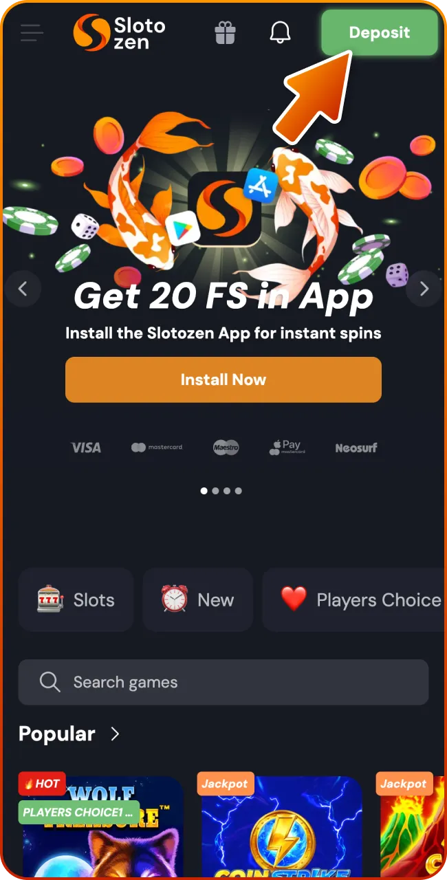 Go to cashier and win now at Slotozen Casino.