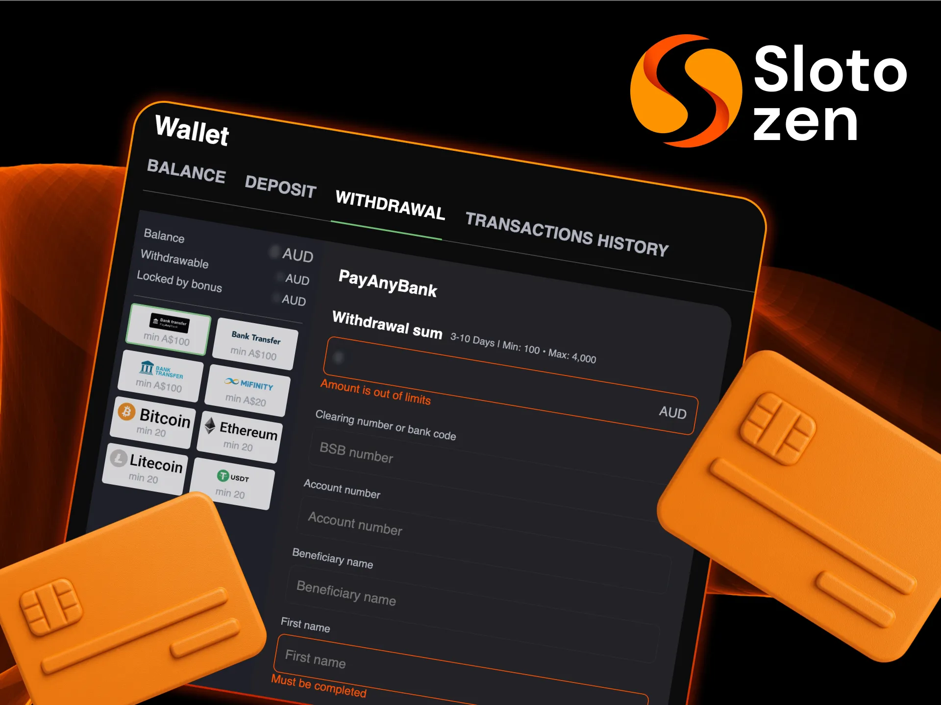 Withdraw fast and securely from Slotozen Casino.