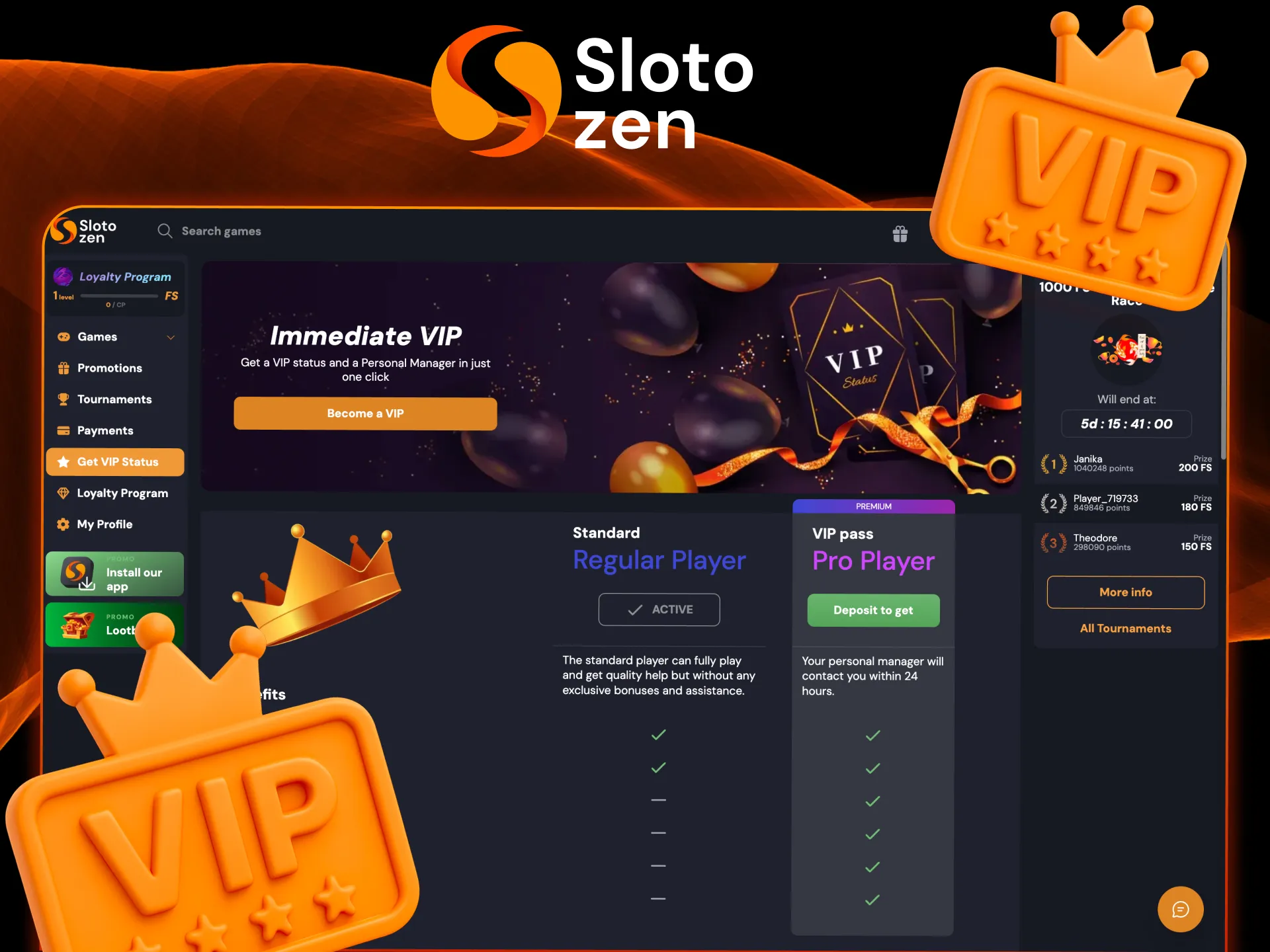 Earn loyalty rewards at Slotozen Casino.