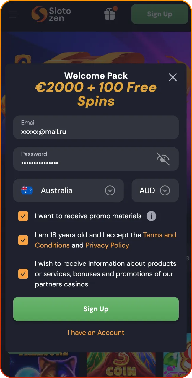 Accept terms and join the fun at Slotozen Casino.